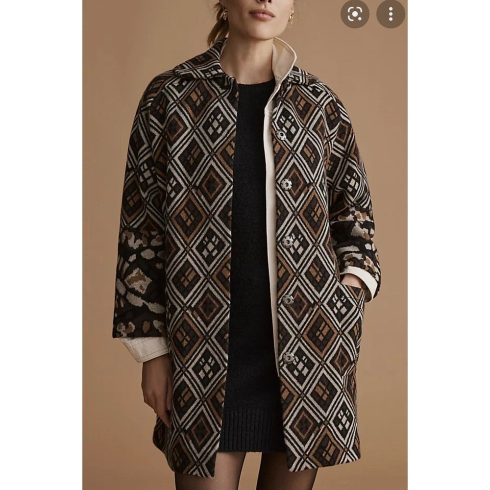 Field Flower‎ Anthropologie Wool Coat Women's M Geometric Diamond Pattern